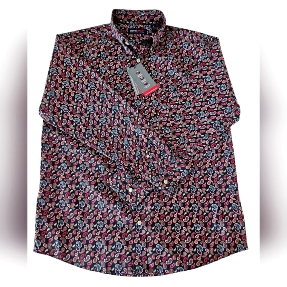 ROUNDTREE & YORKE MENS PAISLEY SHIRT SZ M BLACK RED